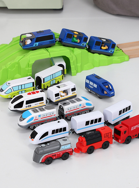 EDWONE电动小火车头积木质轨道拖车头米兔轨道兼容电动火车头