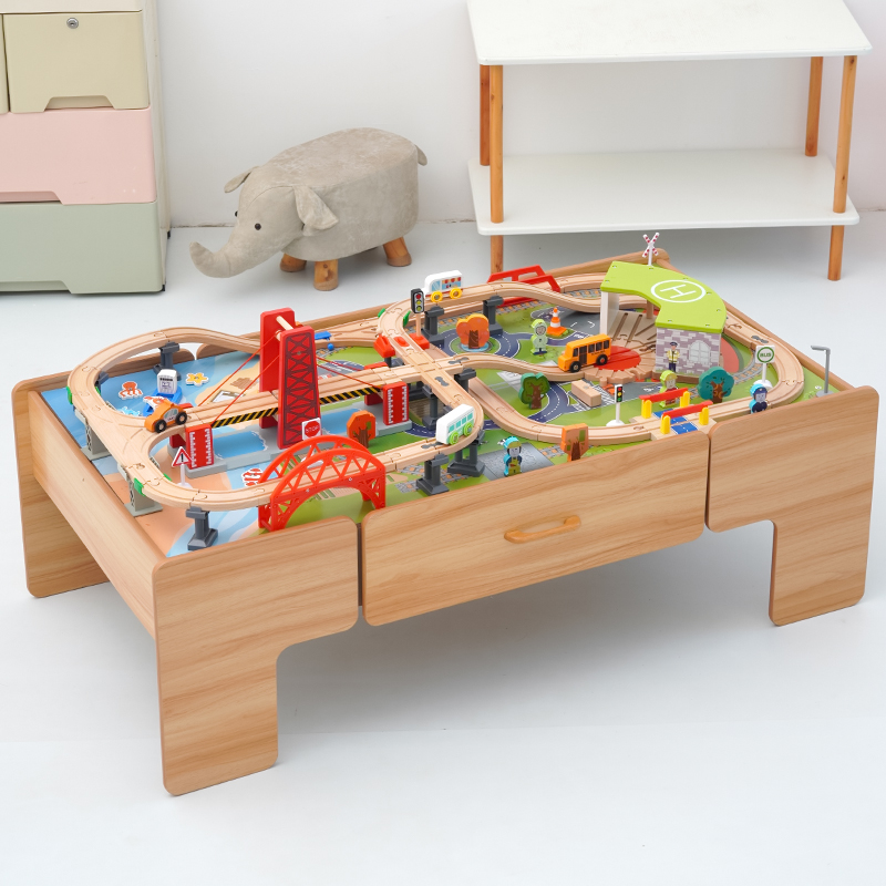 儿童拼装火车轨道多功能玩具台