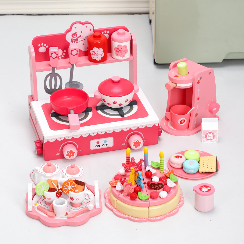 儿童过家家玩具仿真咖啡机迷你厨房切切乐磁性披萨蛋糕套装切切看