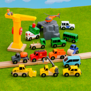 勒酷木质多功能磁性小车 兼容木质轨道榉木玩具 救护车警车