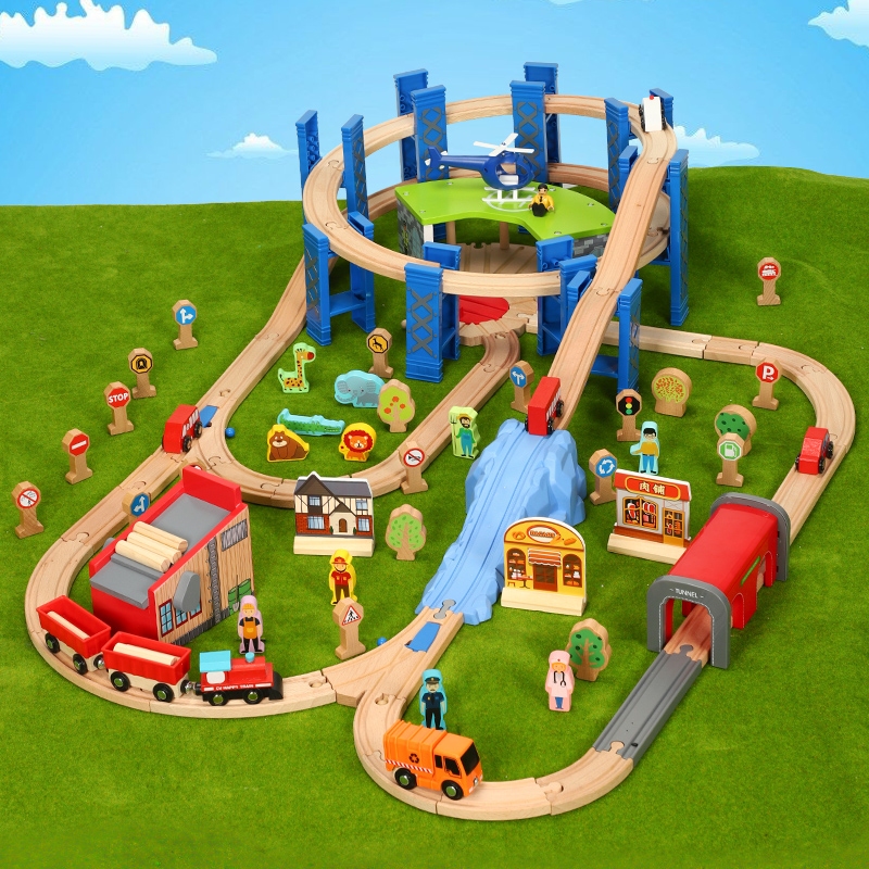 木质小火车轨道车套装电动车头