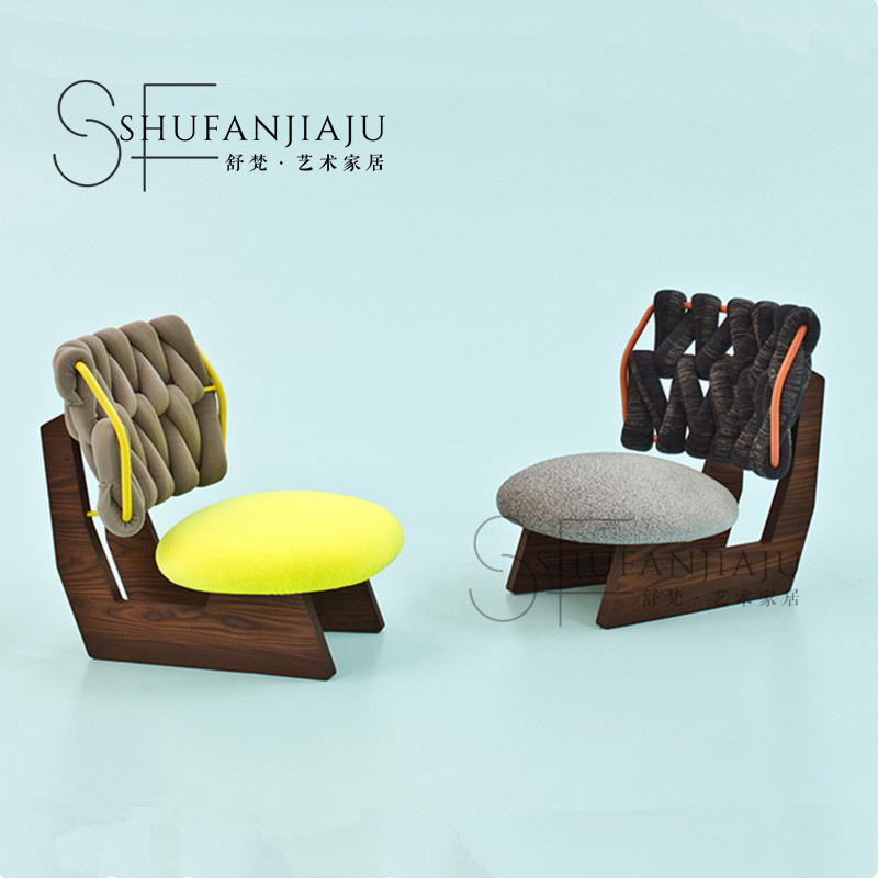 北欧轻奢布艺时尚单人沙发椅网红懒人午睡躺椅现代极简编织休闲椅