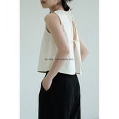 衬衫 与她小众设计 上衣 法式 无袖 纯色棉质露背后系带 心机简约短款