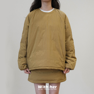 与她原创小众设计 休闲卫衣式套头90白鸭绒内搭肌理轻羽绒服上衣