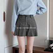条纹高腰短款 辣妹A字百褶西装 半身裙裤 与她原创小众设计 热裤 女