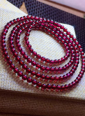 天然石榴石手链女正品纯天然素珠8A级多圈酒红水晶民族风手串4mm