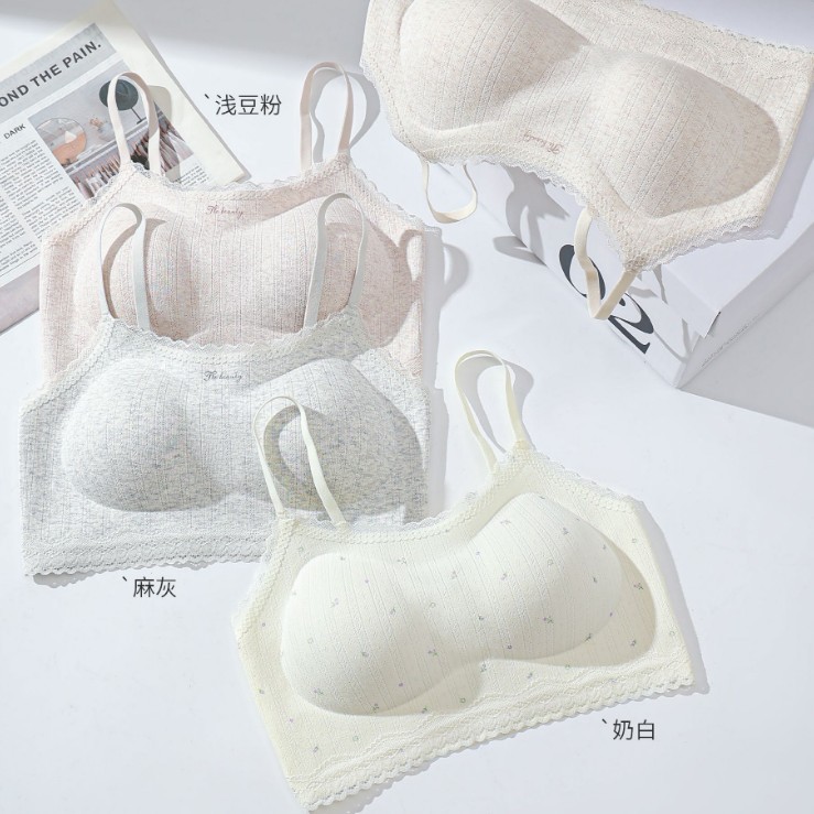 6623少女背心清新感蕾丝细肩带全固定按摩薄杯文胸学生内衣女