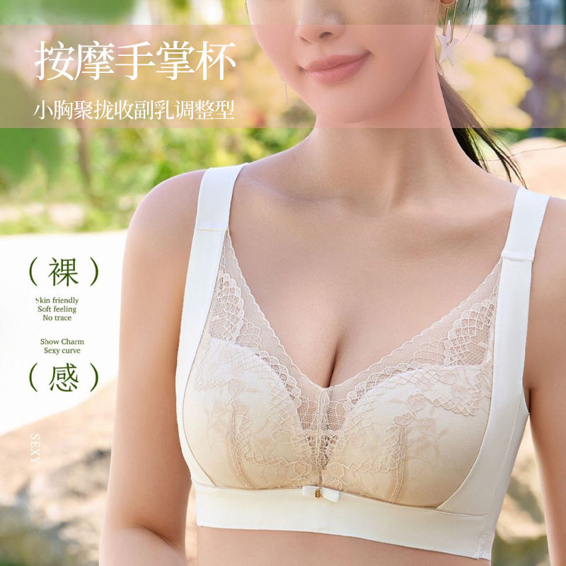黛春妮2561蕾丝小胸手掌杯聚拢调整型收副乳无钢圈防下垂中厚文胸