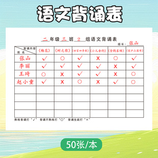 好詞好句積累課下背誦記錄表檢查背誦內(nèi)容及背誦程度完成情況統(tǒng)計登記表打卡 語文背誦表小學生初中生通用版