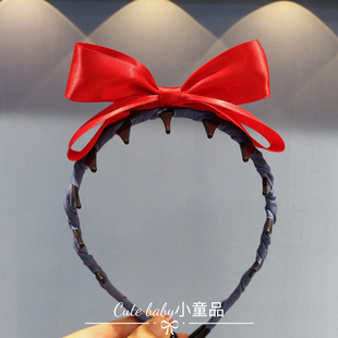 红色立体蝴蝶结可爱公主头饰发箍带齿防滑儿童头箍女孩不勒头女童