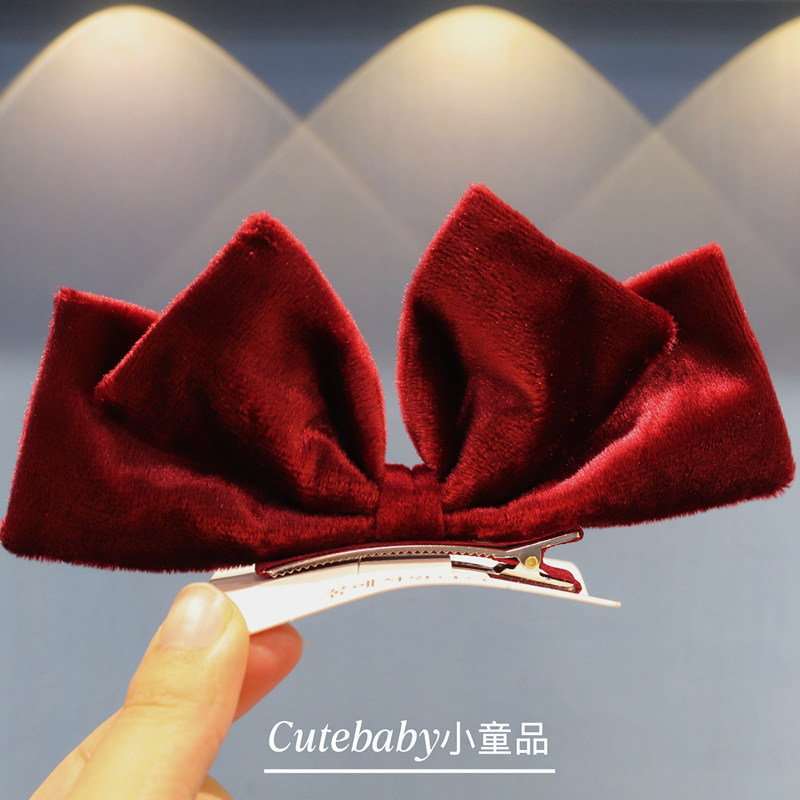 红色双层立体丝绒蝴蝶结儿童发夹公主圣诞节2025新年发饰女童头饰