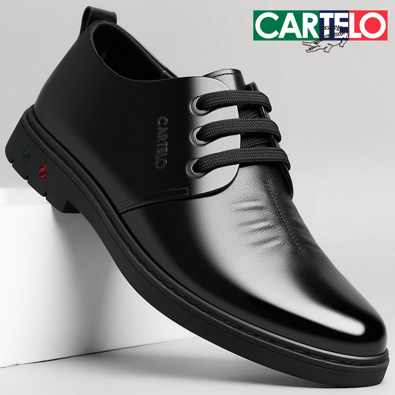 卡帝乐鳄鱼皮鞋男真皮商务休闲鞋春秋透气牛皮软皮软底中年爸爸鞋