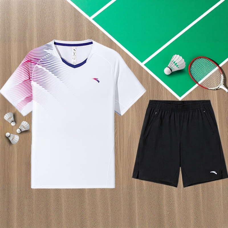 安踏羽毛球服套装正品男夏季速干短袖T恤训练队服两件套运动套装