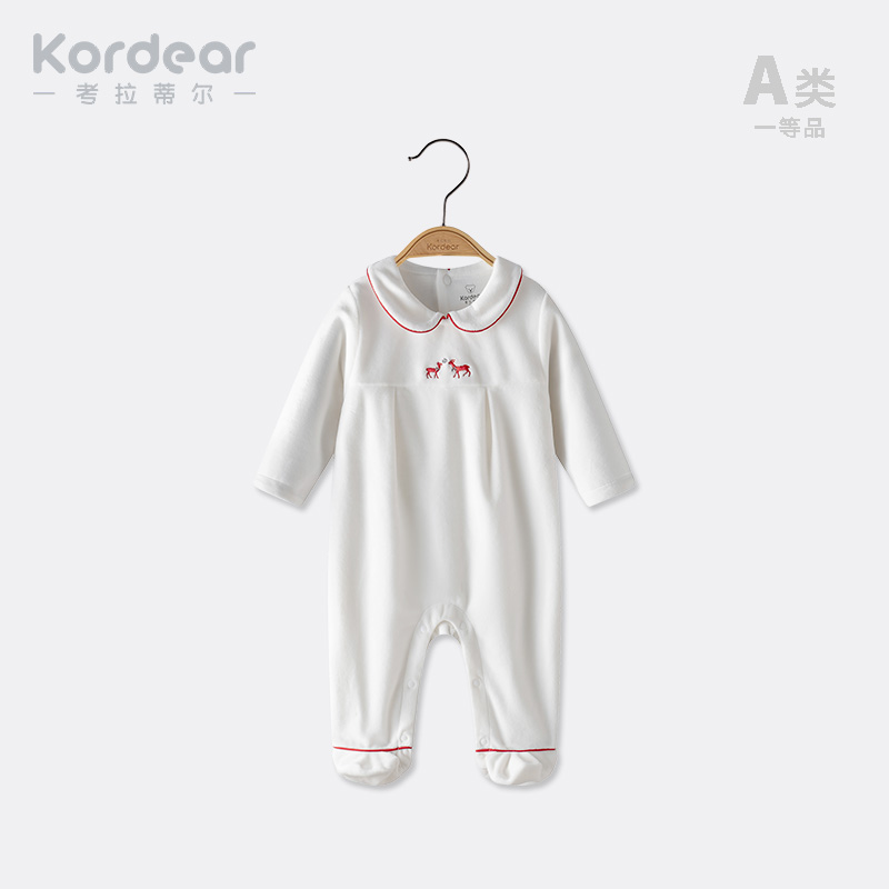 舒适保暖天鹅绒连脚长袖连体衣