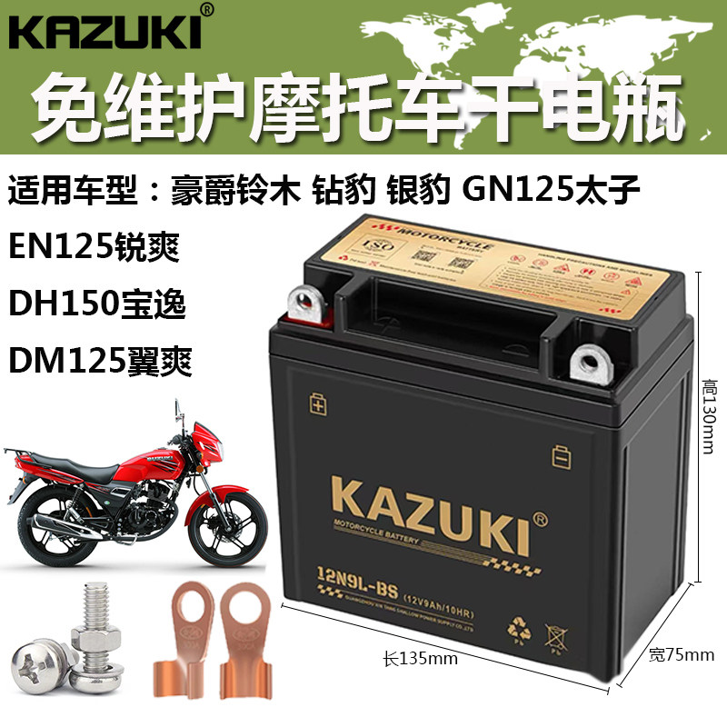 适用12N9-BS摩托车干电瓶HJ125K-2钻豹 银豹 EN125锐爽蓄电池