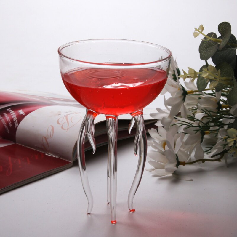 创意异形玻璃酒杯透明三八爪鱼鸡尾马丁杯个性酒具