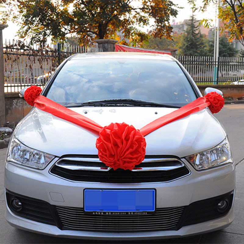大红花球汽车新车挂红提车交车绸布大红花货车陪嫁婚车装饰红绣球