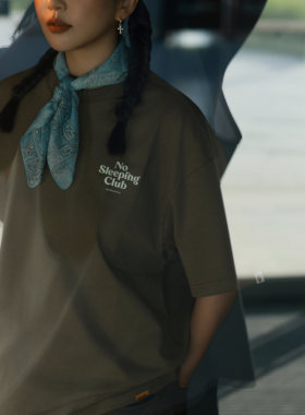 Lots No Sleeping Club纯色潮牌搞怪t恤字母印花短袖宽松休闲上衣