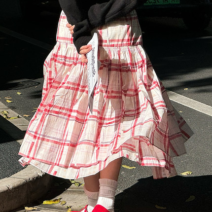 【现货】法式重工双层大裙摆伞裙女2025春夏季设计感半身裙长裙子