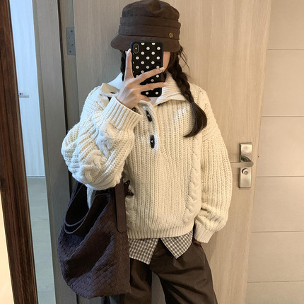 【正确版】麻花针织毛衣女秋冬新款韩系高领套头慵懒高级感上衣