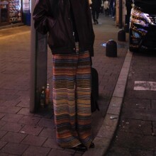 【现货】复古撞色条纹加厚保暖针织直筒裤冬季百搭毛线裤