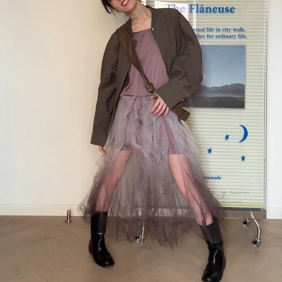 【现货】设计感小众渐变色复古蛋糕裙不规则夏季新款网纱半身裙