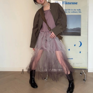 新款 设计感小众渐变色复古蛋糕裙不规则夏季 网纱半身裙 现货