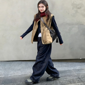 现货 马夹女秋冬新款 百搭气质韩版 宽松无袖 大口袋两面穿马甲