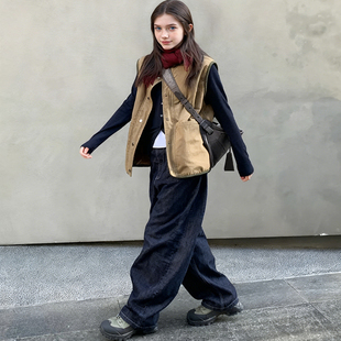 宽松无袖 百搭气质韩版 马夹女秋冬新款 大口袋两面穿马甲 现货