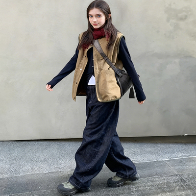 【现货】马夹女秋冬新款百搭气质韩版宽松无袖大口袋两面穿马甲