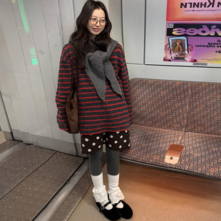 【正确版】红黑条纹撞色磨毛POLO领卫衣女冬宽松中长款上衣