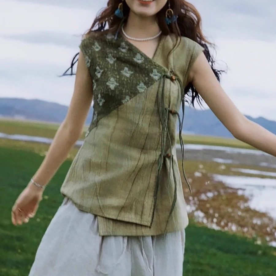 【现货】古朴亚麻扎染国风马甲森系拼色复古做旧藏式上衣女,女装/女士精品,马夹,淘宝优惠券,粉丝福利购,淘宝优惠卷