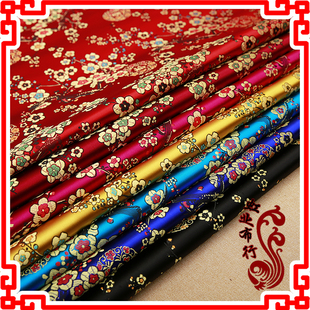 复古福梅唐装旗袍绸缎布料高密尼龙织锦缎家具沙发坐垫丝绸面料