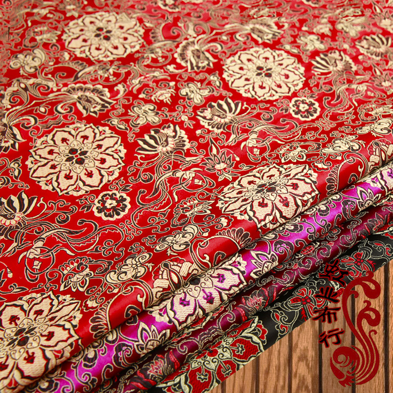 仿三五真丝观音花织锦缎布料中国风汉服旗袍仿古面料diy服装绸缎