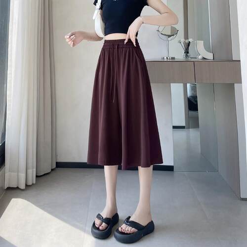 桑蚕丝天休丝七分阔腿裙女2裤0MQ-TS70726新款高腰宽松垂感冰裤丝