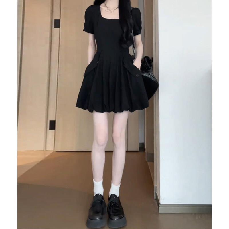 小个DPK子口袋洋装夏季2款026新设计感小短众修身蓬蓬花苞裙女子
