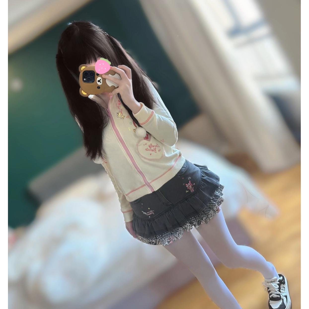 裙棉甜美元素A短 深灰格子日字纯系软妹风少女半身裙 喏咔喏咿品