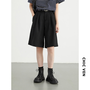 新款 2025夏季 宽松高腰垂感阔腿休闲短裤 五分西装 女 CV大码 裤 女装