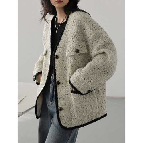 小香风毛呢外套女复古短款