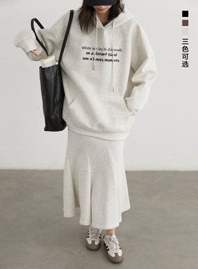 CV大码女装2026春季新款韩系字母刺绣针织卫衣半身裙鱼尾裙套装女