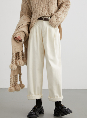 CV大码女装 春秋新款高腰直筒休闲裤荃棉显瘦阔腿裤送腰带女胖MM