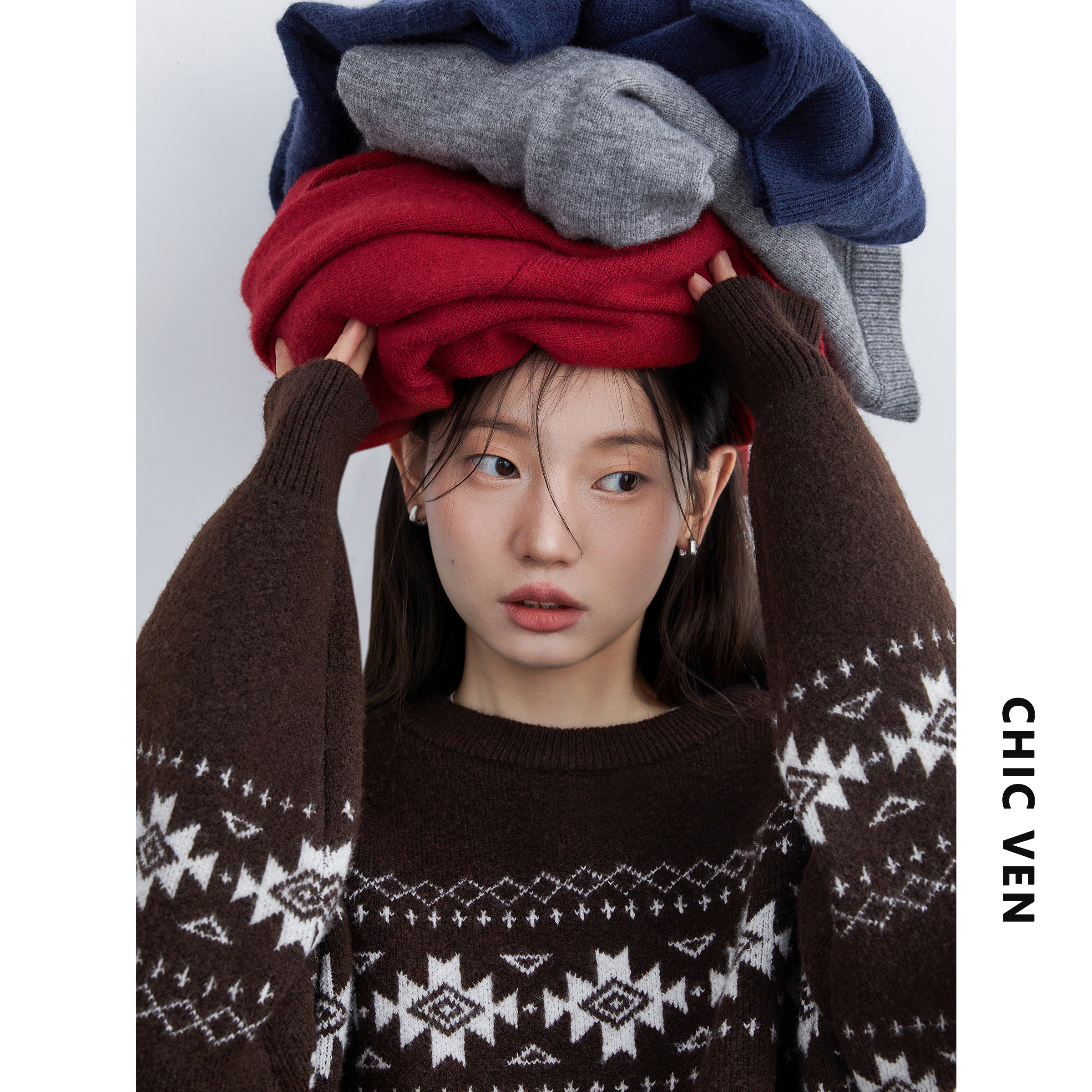 费尔岛提花针织毛衣羊毛针织衫