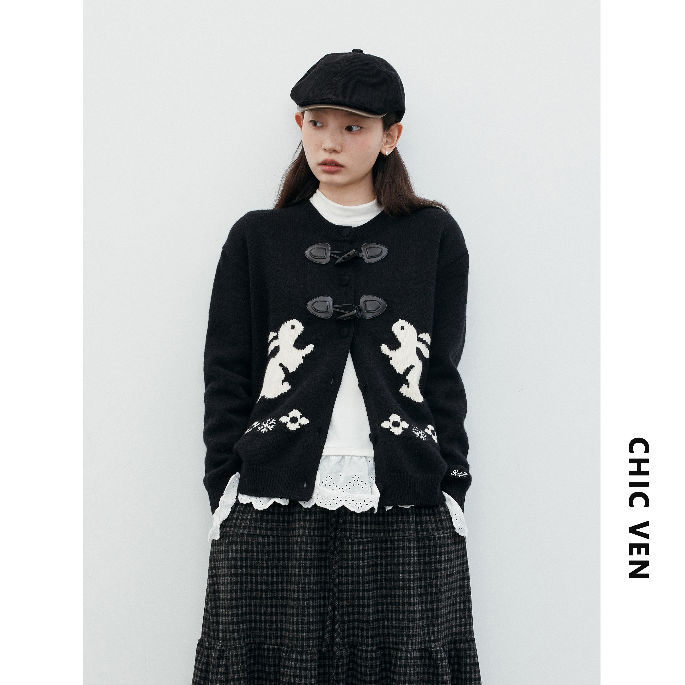 CHICVEN冬新品圆领小花兔子毛衣宽松牛角扣毛针织开衫女保暖胖mm,女装/女士精品,大码内搭,淘宝优惠券,粉丝福利购,淘宝优惠卷