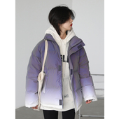 CV大码 新款 女装 科技感反光渐变羽绒服宽松立领面包服外套女冬季
