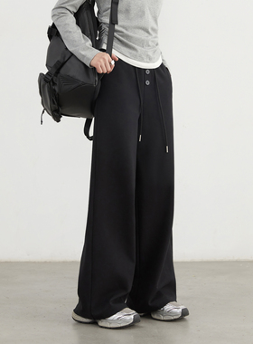 CV大码女装春季新款松紧腰假门襟系带直筒休闲裤运动卫裤女胖妹MM