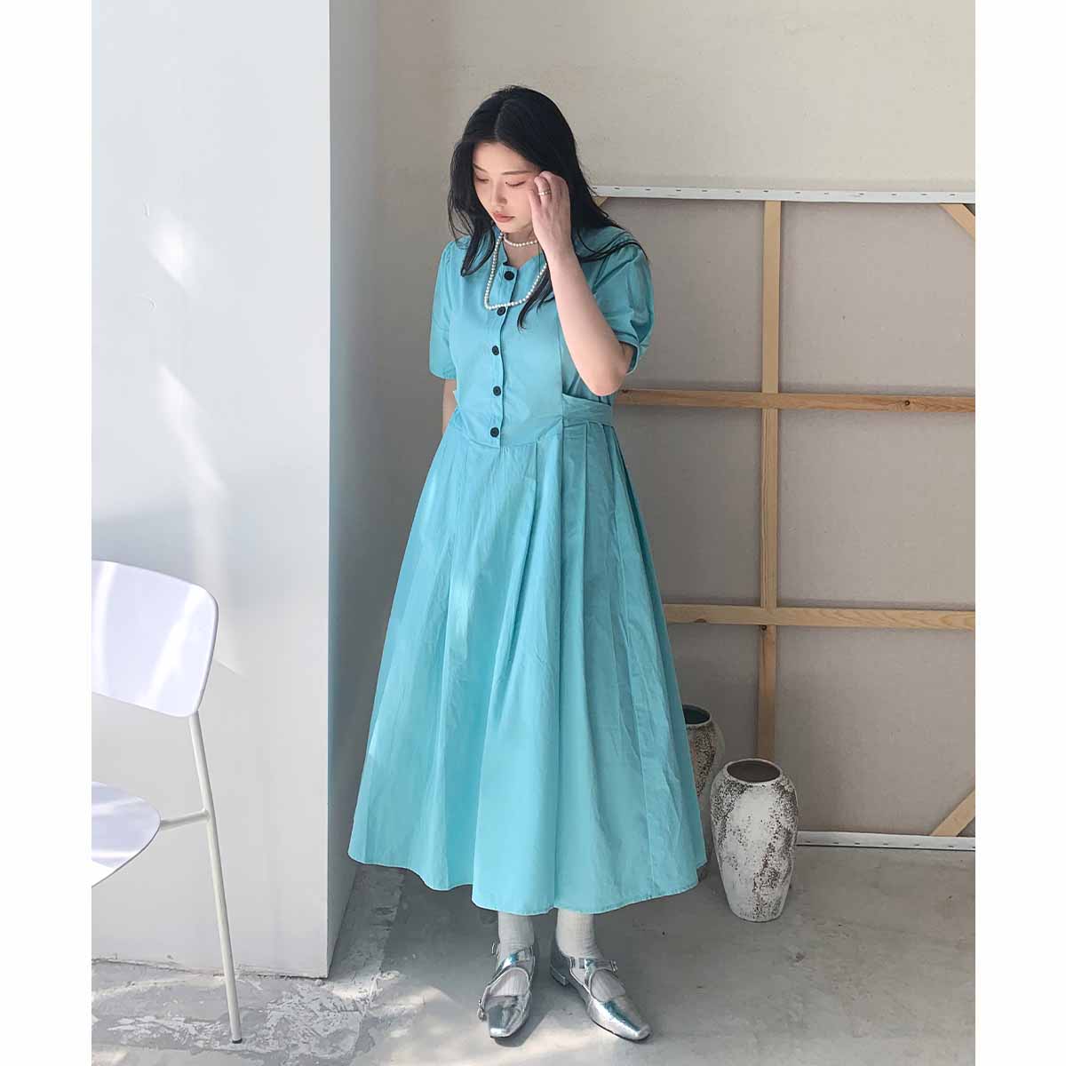 大码女装V领短袖中长款连衣裙