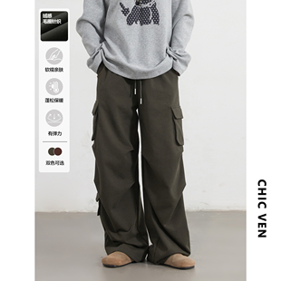 女装 多口袋宽松直筒休闲长裤 冬新款 针织卫裤 女胖mm 复古工装 CV大码