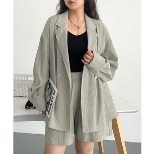 外套短裤 CV大码 贝壳扣西装 休闲宽松肌理感薄款 两件套2025夏 女装