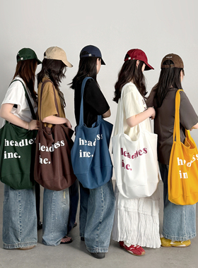 CHIC VEN 2025夏季新款字母印花大容量帆布包单肩布袋托特包女包