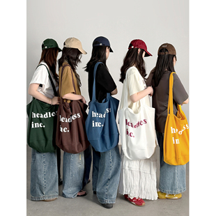 新款 2025夏季 字母印花大容量帆布包单肩布袋托特包女包 VEN CHIC